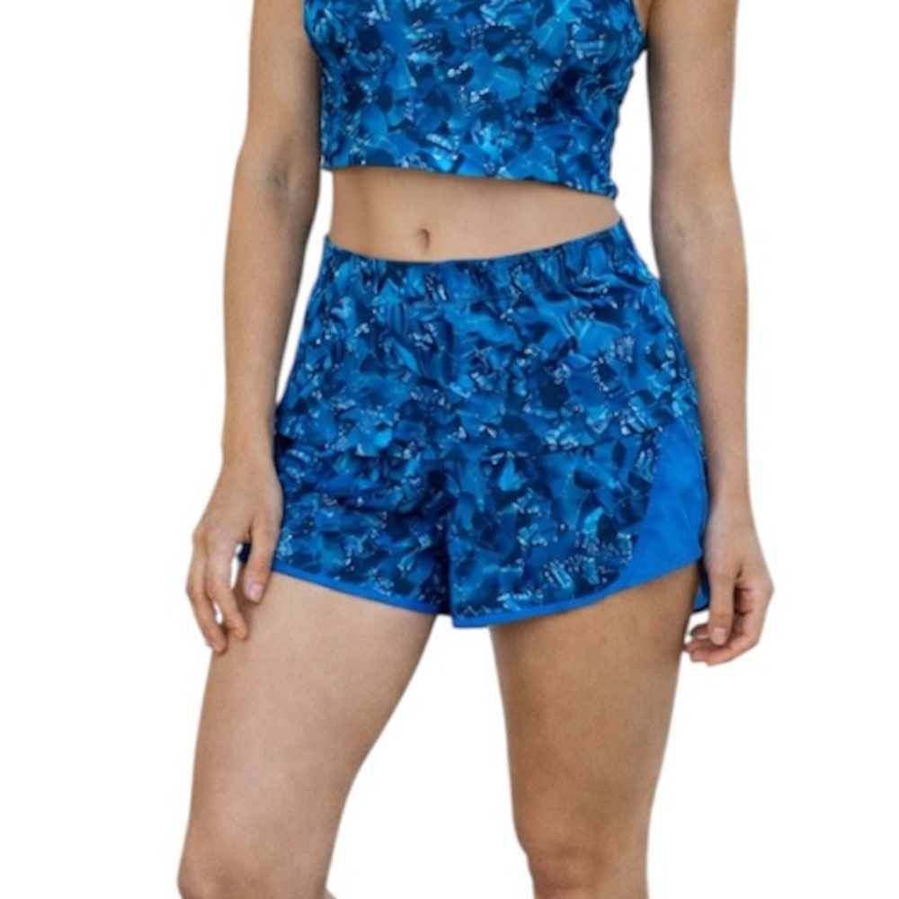 Champion Blue Floral Athletic Running Active Short Gym Workout Athleisure Size M